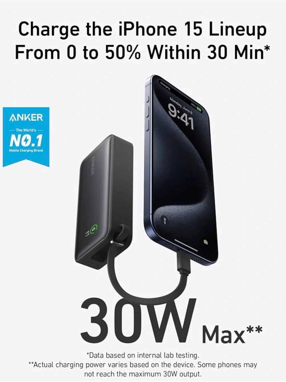 Anker Black Compact 10,000mAh Power Bank with Built-In USB-C. NEW